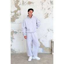 Gri Melanj Cozy Basic Yarım Fermuar Oversize Sweatshirt