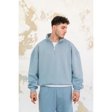Bebe Mavisi Cozy Basic Yarım Fermuar Oversize Sweatshirt