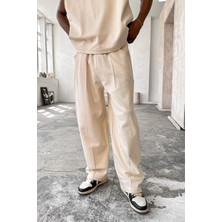 Krem Cozy Premium Pileli Baggy Eşofman