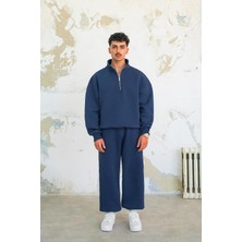 Lacivert Cozy Basic Yarım Fermuar Oversize Sweatshirt