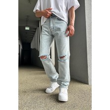 Buz Mavi Dizi Yırtık R4 dl Baggy Pantolon