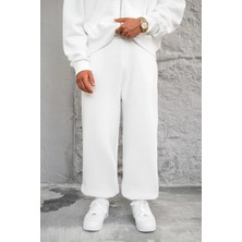 Beyaz Cozy Basic Paça Lastik Oversize Eşofman