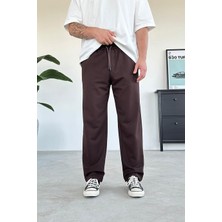 Kahverengi Beli Lastik Detay Gabardin Baggy Pantolon