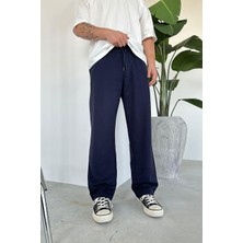 Lacivert Beli Lastik Detay Gabardin Baggy Pantolon