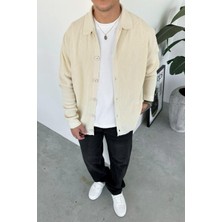 Krem Düğmeli Relaxed Triko Hırka