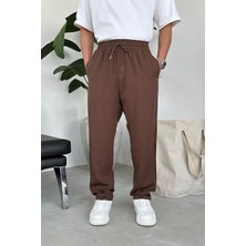 Kahverengi Tensel Kumaş Basic Baggy Pantolon
