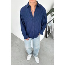 Lacivert Premium Çizgili Modal Gömlek