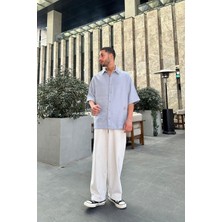 Açık Mavi Deniz Atı Nakış Detay Bs Oversize Gömlek