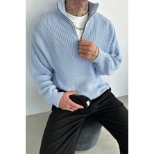 Bebe Mavisi Yarım Fermuarlı Boğazlı Triko Kazak