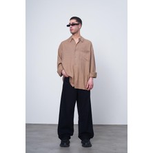 Kahverengi Basic Uzun Kollu 1A CH Oversize Gömlek