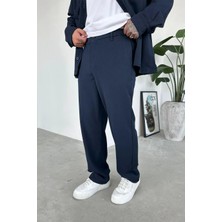Lacivert Ince Fitilli Regular Pantolon