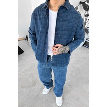 Lacivert Desenli Premium Relaxed Ceket