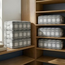 Nacarev 6 Adet Mega Boy Kare Desenli Ekose Gri Baza Altı Düzenleyici Yastık Yorgan Kıyafet Hurcu 75X40X20 cm