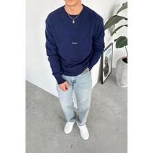 Lacivert Sılence Nakış Soft Relaxed Kazak