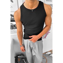 Siyah Cozy Basic Tank Top Likralı Premium Ince Fitilli Atlet