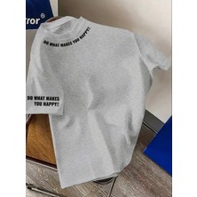 Amor Man Büyük Beden Özel Tasarım Motto Yaka Kol Baskılı %100 Pamuk Oversize Şık Erkek T-Shırt