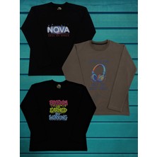 Pidal Giyim Avantajlı Paket Dinamik Baskılı Pamuklu Uzun Kollu Unisex Çocuk Üçlü Sweatshirt