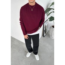 Bordo Basic Bisiklet Yaka Triko Kazak