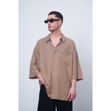 Kahverengi Basic Yarım Kollu 1b ch Oversize Gömlek