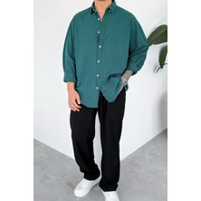 Koyu Yeşil Oversize Fresh Keten Gömlek