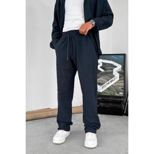 Lacivert Waffle Dokulu Premium Baggy Pantolon