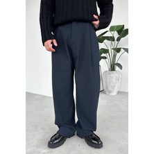 Lacivert Çizgili Beli Lastikli Premium Kumaş Pantolon