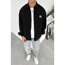 Siyah Premium Nakış Işlemeli Relaxed Gömlek