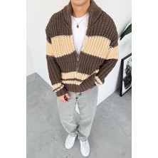 Kahverengi Örgülü Retro Triko Hırka