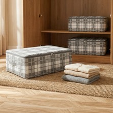 Nacarev 3 Adet Büyük Boy Kare Desenli Ekose Gri Baza Altı Düzenleyici Hurç Seti 60X40X20 cm