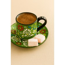 Mugusa Hediyelik El Yapımı Çini Seramik Kabartma Desenli 2' Li Kahve Fincanı Seti