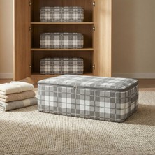Nacarev 4 Adet Büyük Boy Kare Desenli Ekose Gri Baza Altı Yastık Yorgan Kıyafet Düzenleyici Hurç Seti 60X40X20 cm