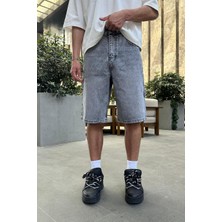 Dokulu Kar Yıkama Tasarım Cepli 4V Dl Baggy Kot Şort