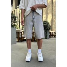 Dokulu Buz Mavi Tasarım Cepli 4V Dl Baggy Kot Şort