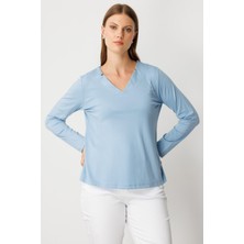 On Fashion Bluz Yakası Asimetrik Kesim Uzun Kol