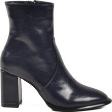 Ventes Lacivert Polarlı Fermuarlı Kadın Topuklu Bot