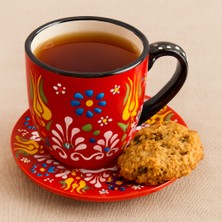 Mugusa Hediyelik El Yapımı Çini Seramik Kabartma Desenli 2' Li Çay Fincanı Seti