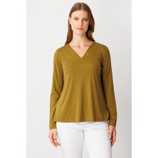 On Fashion Bluz Yakası Asimetrik Kesim Uzun Kol