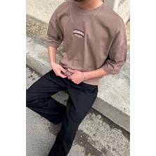 Kahverengi Margaret Nakış Detay Outplenty Premium Oversize Tişört