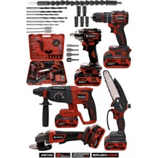 21V Akülü 5'li Set Kırıcı Delici Hilti Taşlama Somun Sıkma Budama Testeresi Matkap Kırmızı