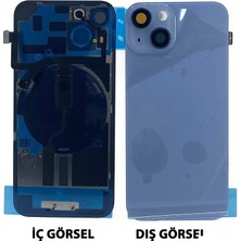 Genos iPhone 14 Uyumlu Kamera Camlı Batarya Kapağı + Magsafe Flex (Mavi) (SN808522)