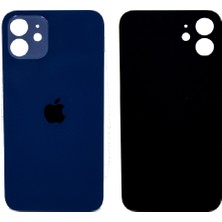 Genos Iphone 12 Uyumlu Arka Cam Kapak Mavi Renk