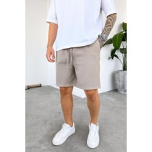 Krem Basic Kumaş Premium Relaxed Şort