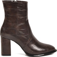 Ventes Kahve Kroko Polarlı Fermuarlı Kadın Topuklu Bot