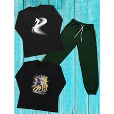 Pidal Giyim Avantajlı Paket Dinamik Baskılı Pamuklu Uzun Kollu Erkek Çocuk Eşofman Takımı