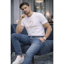 Erkek Slim Fit Dar Paça Açık Mavi Kot Pantolon Eskitme Detaylı