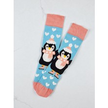 Şapkalı Penguen Desenli Renkli Çorap