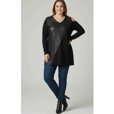 Modelist Uzun Büyük Beden Sıvama ve Pırıltı Detay Büyük Beden Tunik