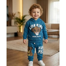 Asliva Fashion Asliva Aslan Temalı Kırmızı/mavi Kapüşonlu 2'li Bebek Alt Üst Takım (6-24 Ay)