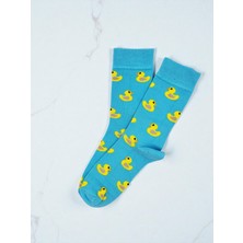 Açık Mavi Çoklu Ördek Desenli Renkli Çorap