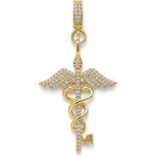 Luxevibe Accessories Çelik Gold Renk Suya Dayanıklı Zarif Zirkon Taşlı Kadüse Hermes Asası Sağlık Şifa Anahtarı Melek Kolye Ucu Ajda Charm